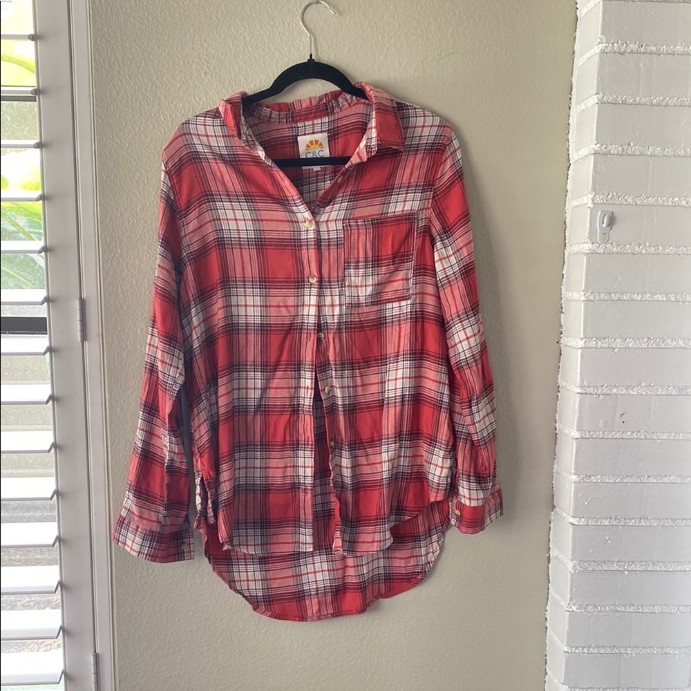 C&C California Red and White Plaid Shirt